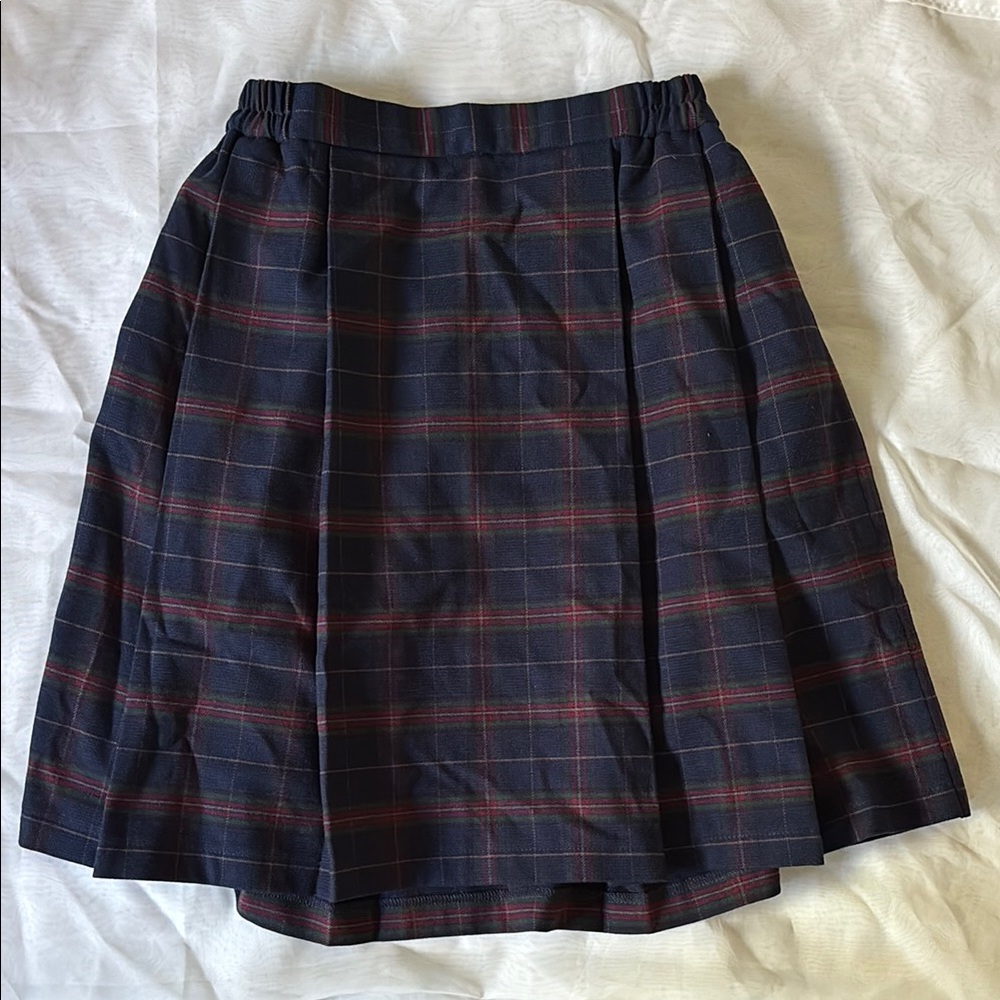 Uniqlo Blue and Red Knee-Length Pleated Skirt